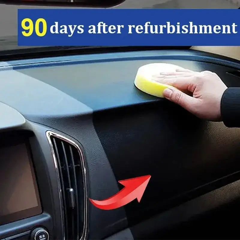 Car dashboard getting a shine with Black Gloss Car Plastic Restorer Magic