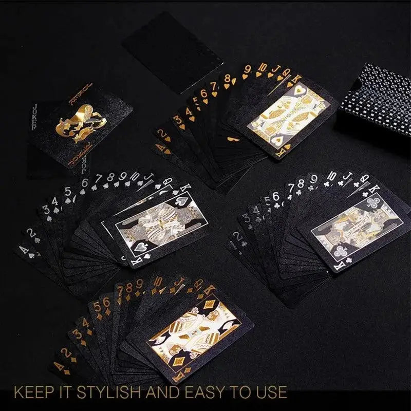 Black Gold Playing Cards with luxe gold and silver accents in a waterproof card group