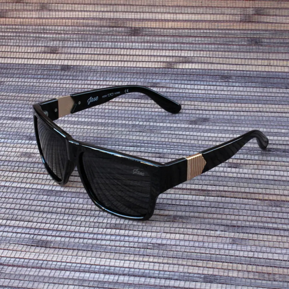 Black Jase Carter Sunglasses with gold accents, perfect for a stylish york look