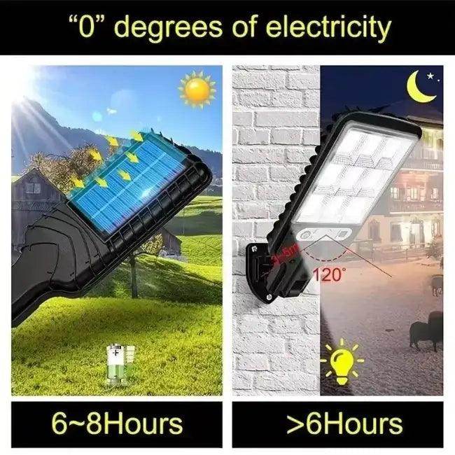 Black Solar Sensor Street Lamp with Remote for Outdoors - Estalios