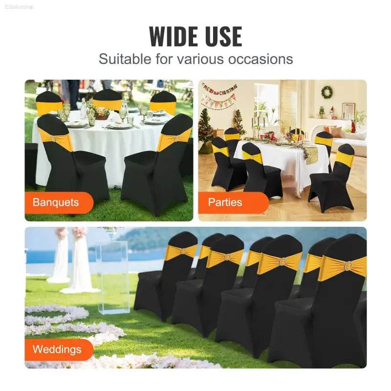 Black Stretch Chair Covers for Weddings and Events 50 Pcs - Estalios
