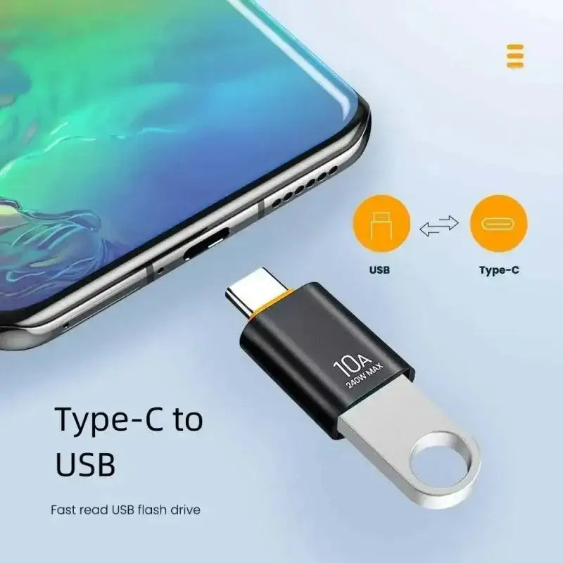 Black Type C OTG Adapter 10A Fast Charging USB for seamless Type C OTG connectivity