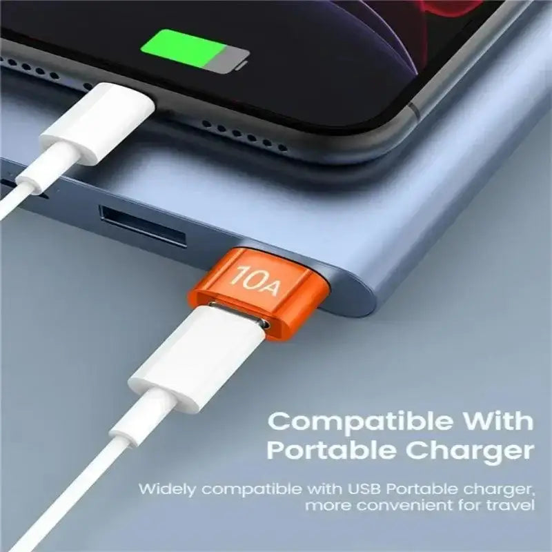 Portable charger with connected cables for Black Type C OTG Adapter 10A Fast Charging USB