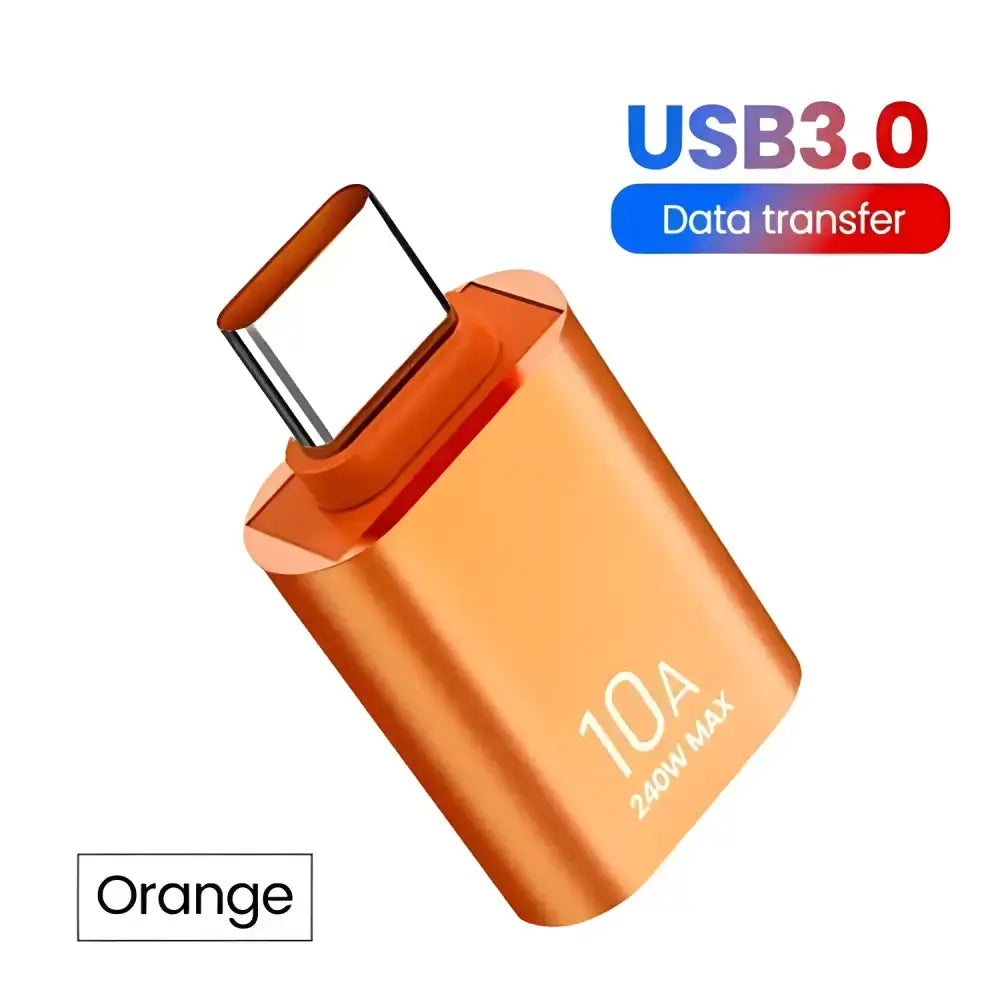 Orange USB-C adapter for fast charging, perfect for 10A OTG USB connections