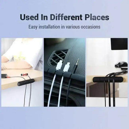 Black USB Cable Organizer with Slots for Tidy Desks - Estalios