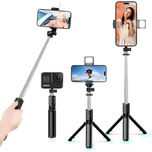 Black Wireless Selfie Tripod with Bluetooth Remote Shutter for Perfect Shots - Estalios