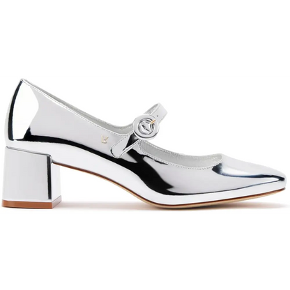 Stylish Silver Patent Leather Mary Jane in Blair Block Pump design for chic flair