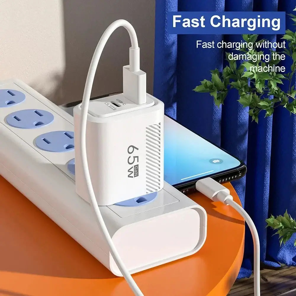 White USB charger with cable for the Blast 65W GaN Charger USB fast charging high