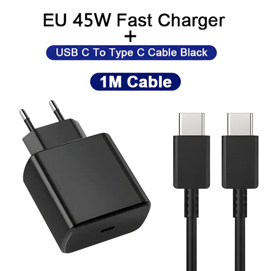 Black 45W USB Charger for Samsung Galaxy S23 Ultra with USB-C cable