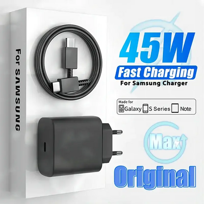 Black Samsung Galaxy S23 charger and cable for Blast Charge Galaxy S23 Ultra, 45W USB Charger