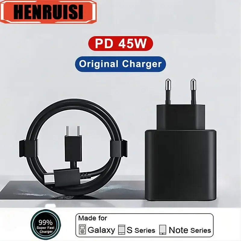 Black PD 45W USB Charger and cable for Samsung Galaxy S23 Ultra fast charging