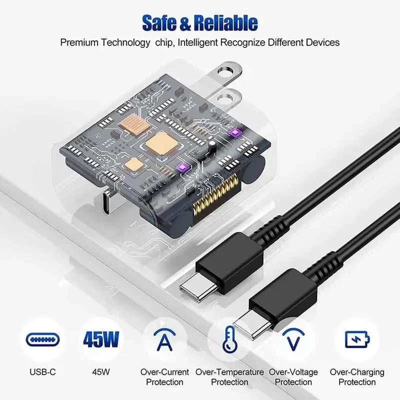 45W USB Charger with safety features for Samsung Galaxy S23 Ultra, perfect for fast charging