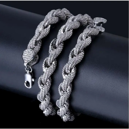 Bling Master 18’’ Silver Diamond Rope Chain shining with stunning diamond studs