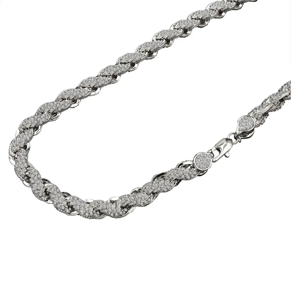 Bling Master 18’’ Silver Diamond Rope Chain shining with stunning diamond studs