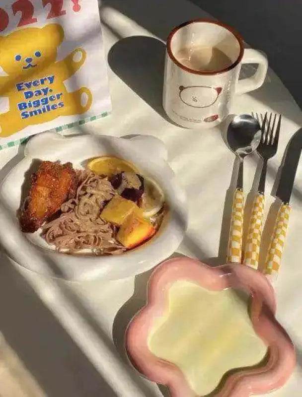 Bear-themed breakfast setting.
