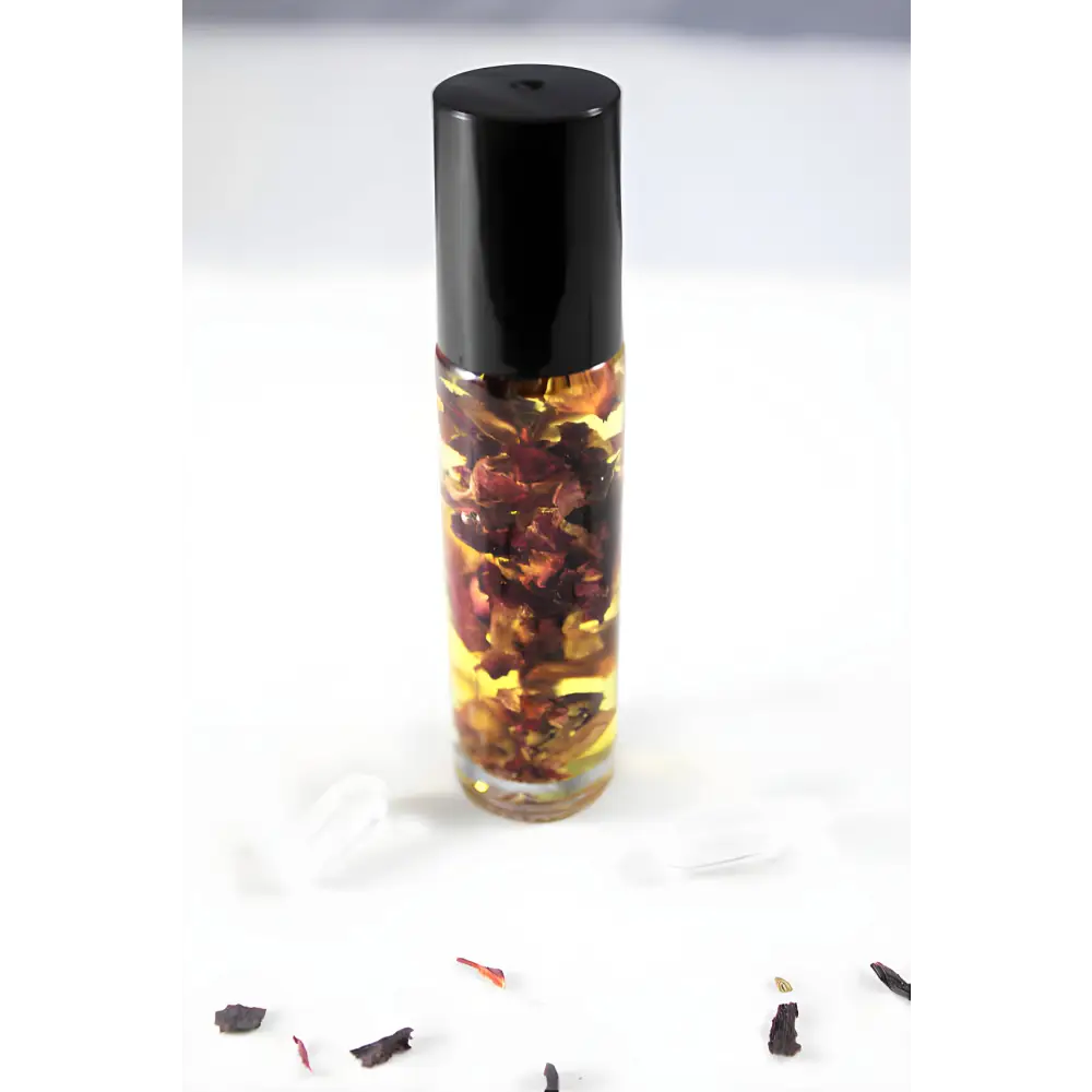 Aromatic Organic Essential Oil Roller with flower petals for a refreshing scent