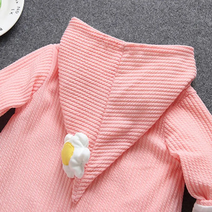 Pink corduroy hooded jacket with flower detail for Blooming Cute Baby Rompers