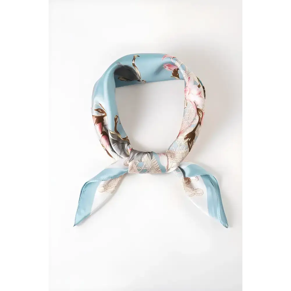 Light blue floral printed silky square scarf from Blooming Silky Square Scarf collection