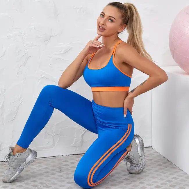 Blue and Orange Designer Fashion Yoga Set for Women - Estalios