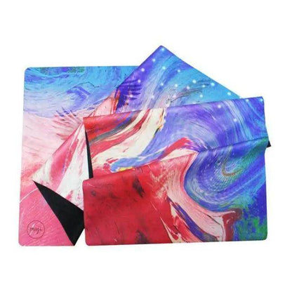 Blue and White Marbled Tropical Rubber Travel Yoga Mat with Leaf Pattern - Estalios