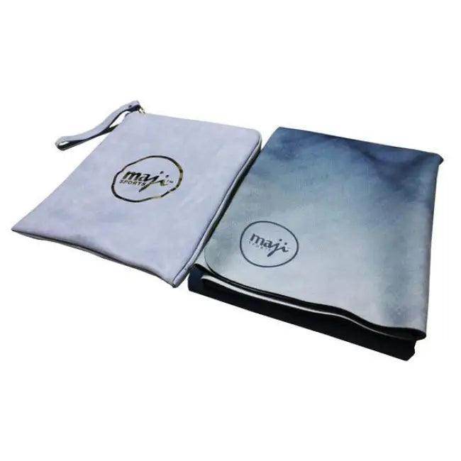Blue and White Marbled Tropical Rubber Travel Yoga Mat with Leaf Pattern - Estalios