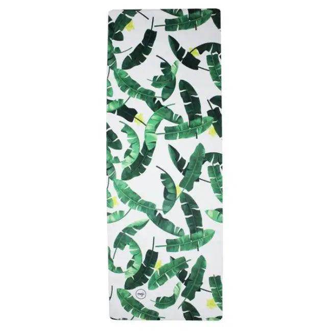 Blue and White Marbled Tropical Rubber Travel Yoga Mat with Leaf Pattern - Estalios