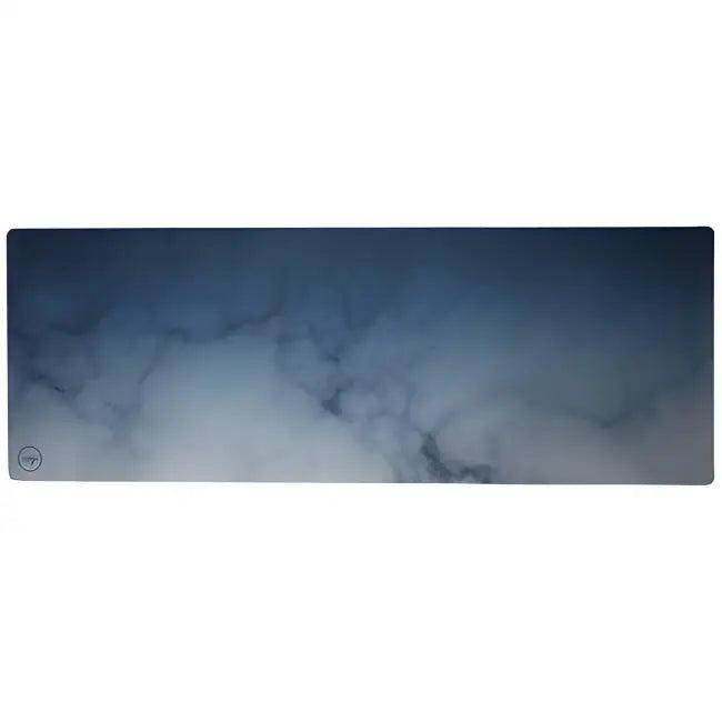 Blue and White Marbled Tropical Rubber Travel Yoga Mat with Leaf Pattern - Estalios