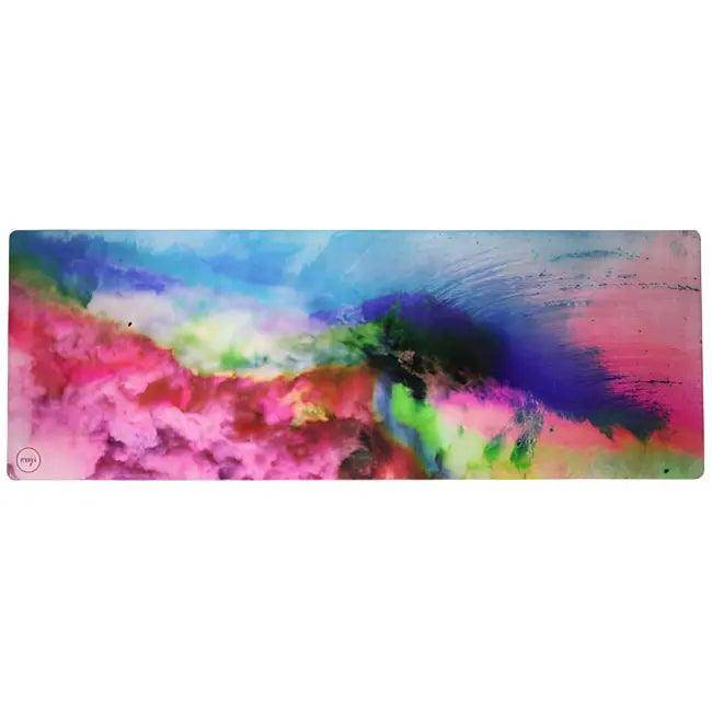 Blue and White Marbled Tropical Rubber Travel Yoga Mat with Leaf Pattern - Estalios