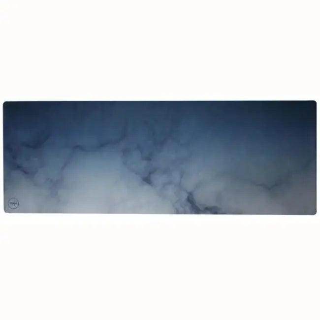 Blue and White Marbled Tropical Rubber Travel Yoga Mat with Leaf Pattern - Estalios