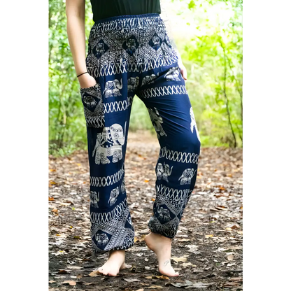 Blue Elephant Harem Pants with Elastic Waist for comfy, stylish lounging