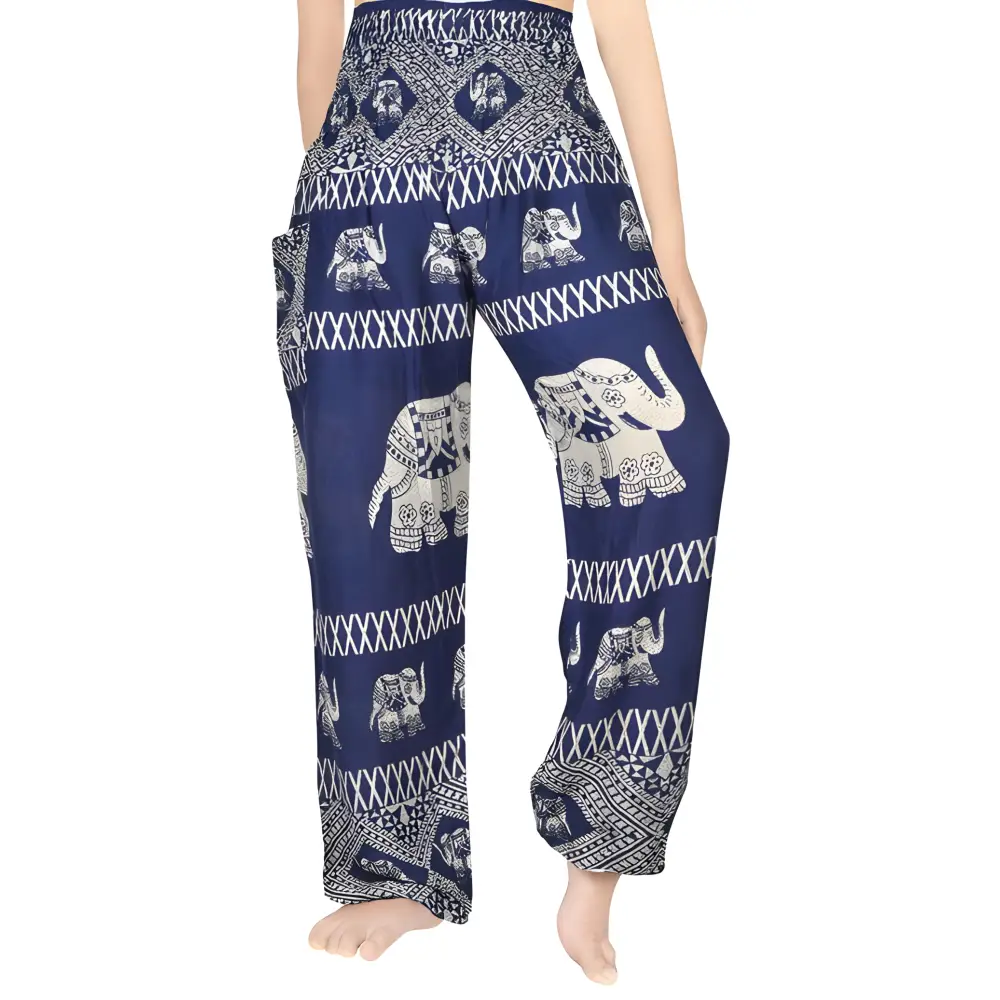 Blue Elephant Harem Pants with Elastic Waist for comfy, stylish casual wear