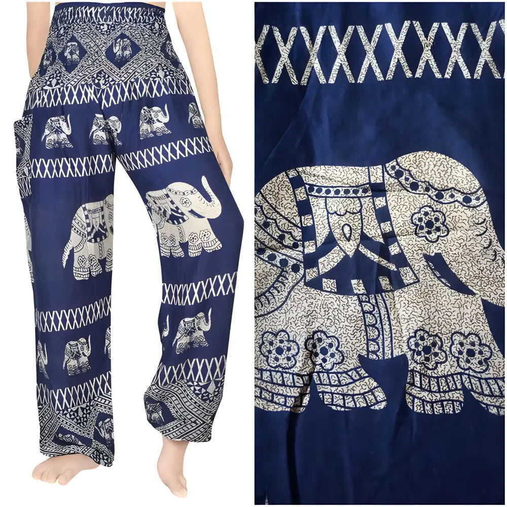 Blue Elephant Harem Pants with Elastic Waist for comfy and stylish lounge wear