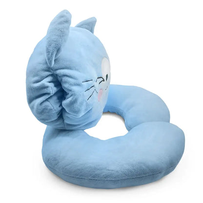 Blue Glow Cat Nap Pillow, a cute cat neck pillow-blue with stars and cozy comfort