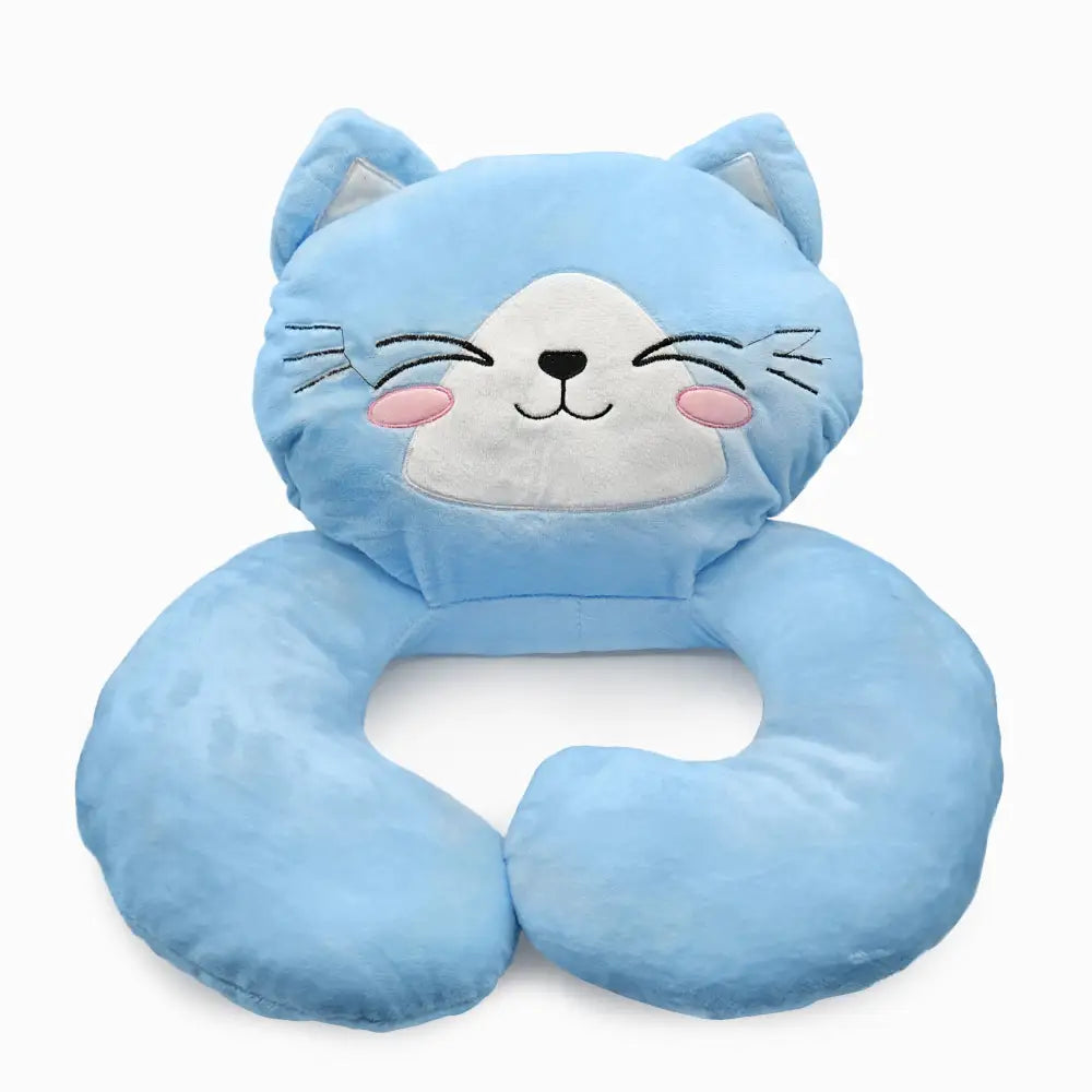 Blue Glow Cat Nap Pillow featuring a cozy cat-shaped neck pillow-blue design