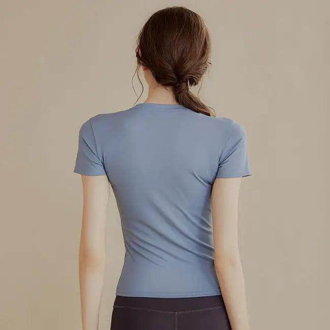 Blue Quick-Dry Athletic T-Shirt for Yoga and Running.