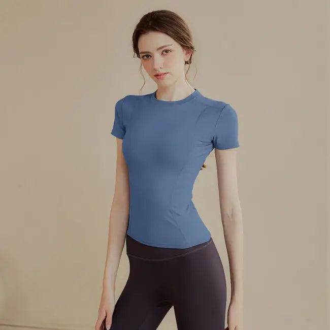Blue Quick-Dry Athletic T-Shirt for Yoga and Running - Estalios