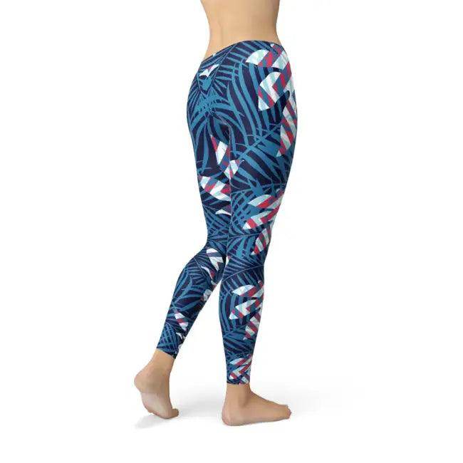Blue Tropical Leaf Leggings for Ultimate Comfort and Style - Estalios