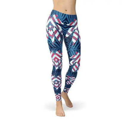 Blue Tropical Leaf Leggings for Ultimate Comfort and Style - Estalios
