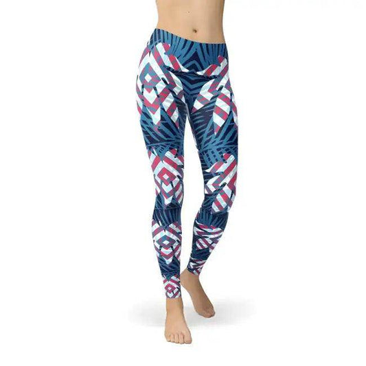 Blue Tropical Leaf Leggings for Ultimate Comfort and Style - Estalios