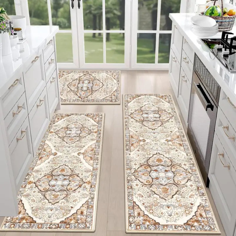 Boho Chic Kitchen Rug Set with Washable Non-Slip Design for Stylish Home Chefs - D