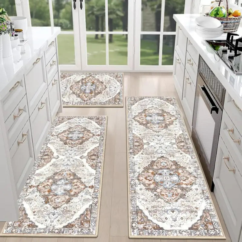 Boho Chic Kitchen Rug Set with Washable Non-Slip Design for Stylish Home Chefs - B