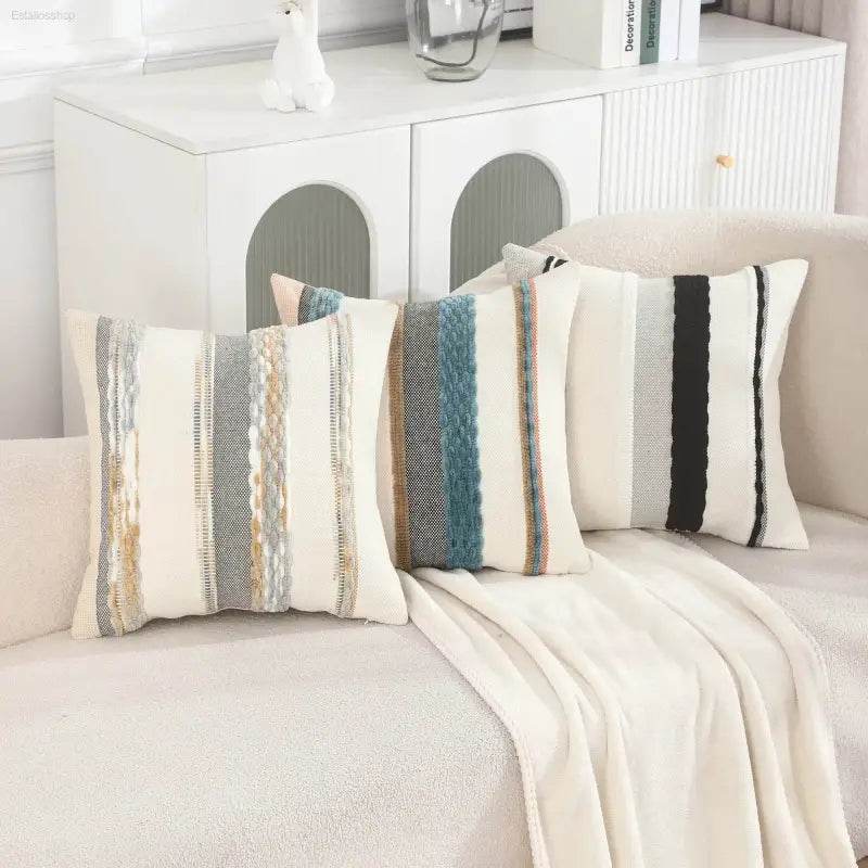 Boho Striped Chenille Throw Pillowcases for Cozy Decor - Estalios