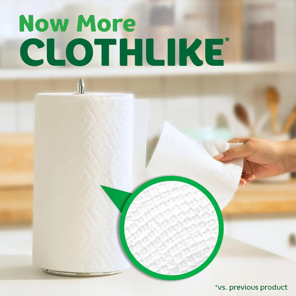 White paper towel roll from Mega Bounty Quick-Size Paper Towels, perfect for spills