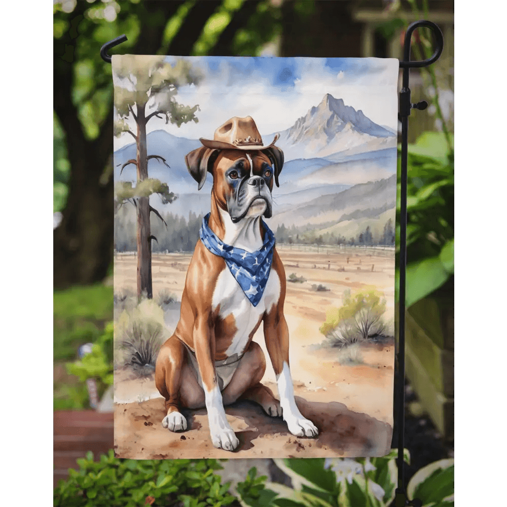 Howdy Partner Boxer Dog Garden Flag! Yeehaw! Spruce Up your Yard with this Adorable Boxer Dog Garden Flag Featuring a Rootin Tootin Cowboy Boxer - Estalios