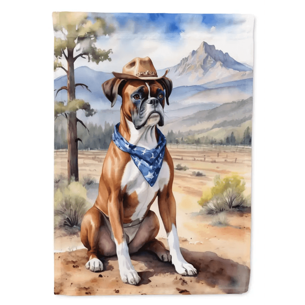 Howdy Partner Boxer Dog Garden Flag! Yeehaw! Spruce Up your Yard with this Adorable Boxer Dog Garden Flag Featuring a Rootin Tootin Cowboy Boxer - Estalios