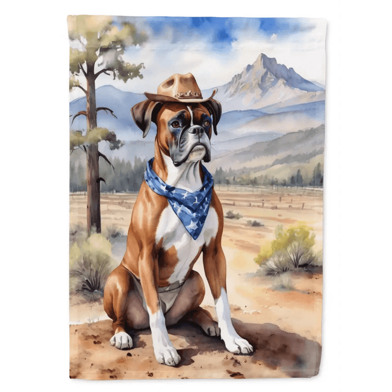 Howdy Partner Boxer Dog Garden Flag! Yeehaw! Spruce Up your Yard with this Adorable Boxer Dog Garden Flag Featuring a Rootin Tootin Cowboy Boxer - Estalios