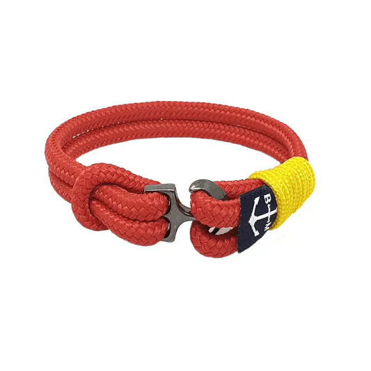 Red rope Bran Marion Aodh Nautical Bracelet with metal clasp and yellow accent