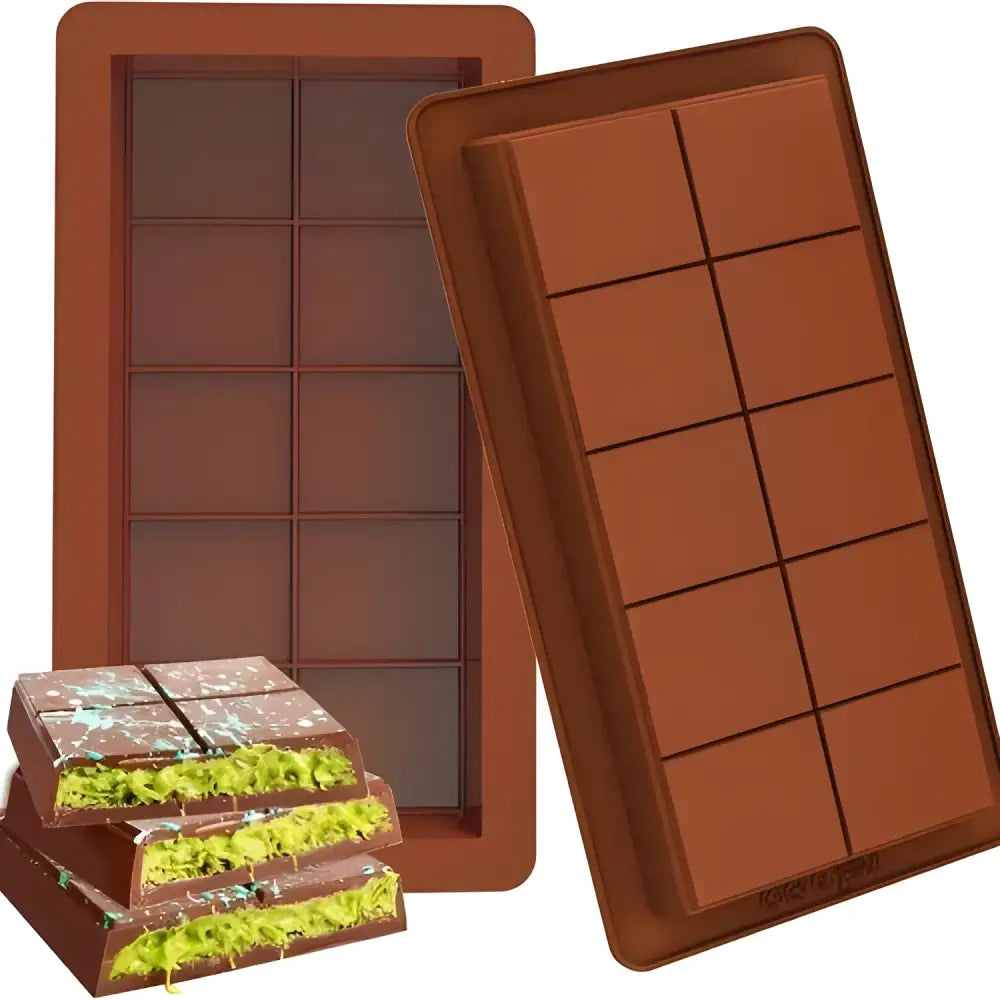 Delicious filled chocolates in Brown Silicone Chocolate Bar Molds and Wax Melt Mould