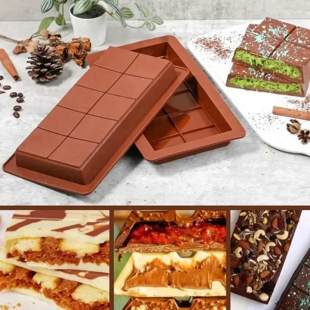 Brown silicone chocolate bar mold perfect for creating fun chocolate shapes and wax melts