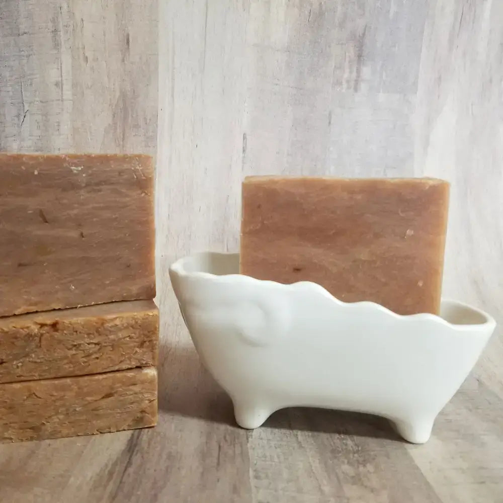 Handmade brown soap from Buck Ridge featuring beautiful lace flower design